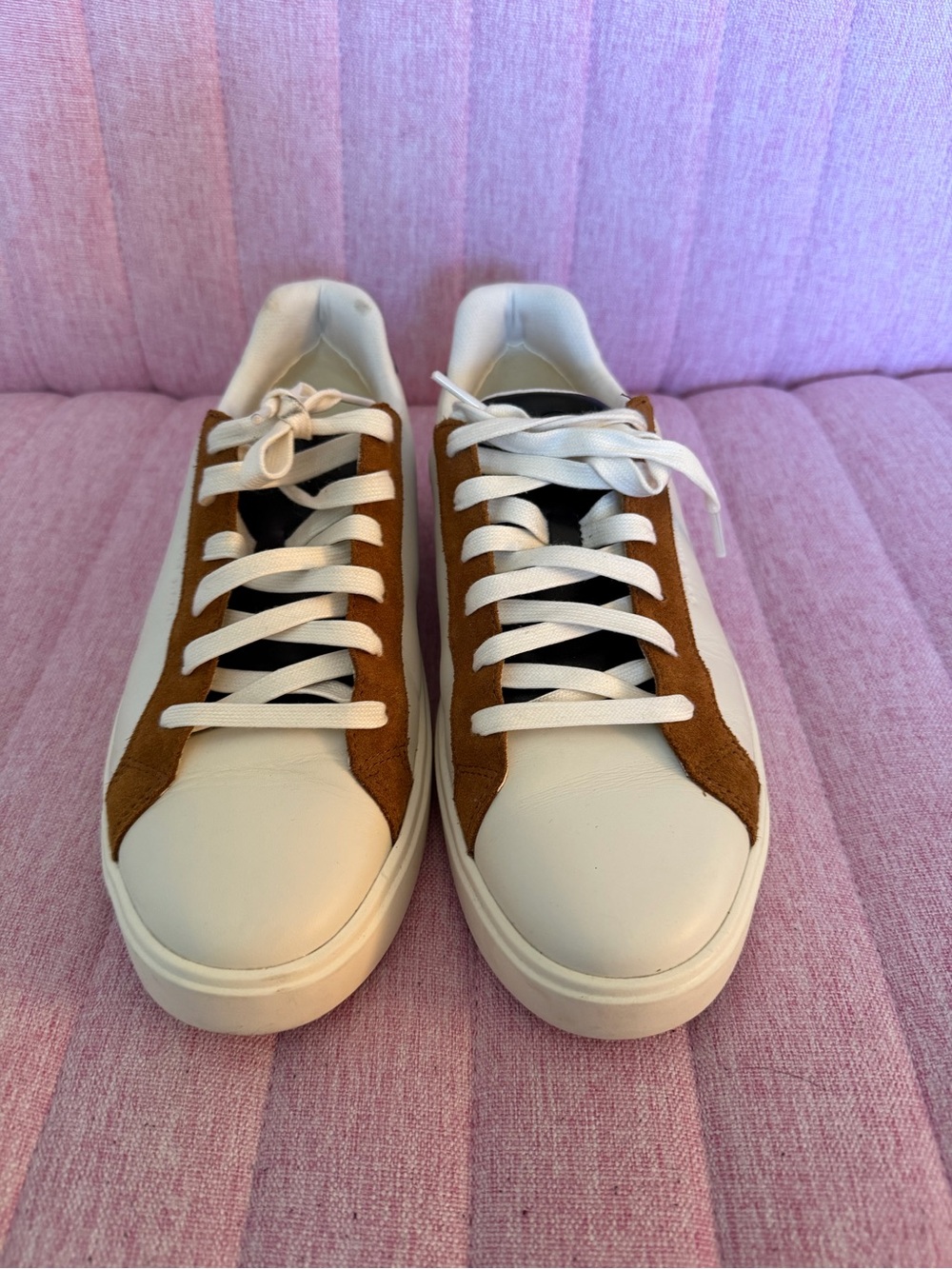 Cole Haan White and Brown Suede-Trim Low-Top Sneakers